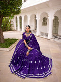 Purple Color Bandhej Print With Lace Touch Up Chanderi Chaniya Choli