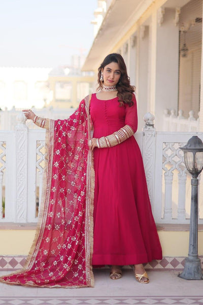 Charming Faux Georgette Sequins Embroidered Gown With Dupatta - women's fashion mart