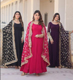 Charming Faux Georgette Sequins Embroidered Gown With Dupatta - women's fashion mart