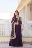 Charming Faux Georgette Sequins Embroidered Gown With Dupatta - women's fashion mart