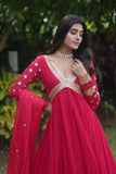 Charming Faux Georgette Zari Sequins Worked Gown -Gowns Rani Pink / M women's fashion mart