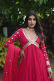 Charming Faux Georgette Zari Sequins Worked Gown -Gowns Rani Pink / M women's fashion mart