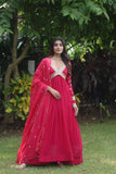 Charming Faux Georgette Zari Sequins Worked Gown -Gowns Rani Pink / M women's fashion mart