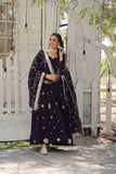 Charming Vichitra Shimmer Rich Sequins Embroidered Gown -Gowns Purple / M women's fashion mart