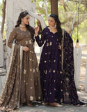 Charming Vichitra Shimmer Rich Sequins Embroidered Gown -Gowns Beige / M women's fashion mart