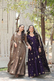 Charming Vichitra Shimmer Rich Sequins Embroidered Gown -Gowns Beige / M women's fashion mart