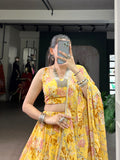 Yellow Color Floral And Foil Print With Embossed Design Ghaghra choli