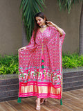 Pink Color Bandhej Digital Print Pure Gaji Silk Kaftan - women's fashion mart