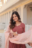 Copper Rust Zari Sequins Thread Worked Gown With Dupatta - women's fashion mart