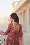 Copper Rust Zari Sequins Thread Worked Gown With Dupatta - women's fashion mart