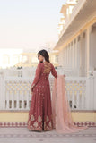 Copper Rust Zari Sequins Thread Worked Gown With Dupatta - women's fashion mart