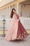Copper Rust Zari Sequins Thread Worked Gown With Dupatta - women's fashion mart