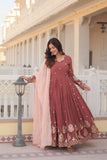 Copper Rust Zari Sequins Thread Worked Gown With Dupatta - women's fashion mart