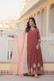 Copper Rust Zari Sequins Thread Worked Gown With Dupatta - women's fashion mart