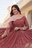 Copper Rust Zari Sequins Thread Worked Gown With Dupatta - women's fashion mart