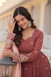 Copper Rust Zari Sequins Thread Worked Gown With Dupatta - women's fashion mart