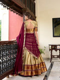 Chiku Color Weaving Work With Paithani Concept Cotton Silk Lehenga Choli -paithani style Unstitched / Semi-Stitched / Semi-Stitched women's fashion mart