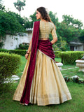 Cream Color Zari Weaving Work Kanchipuram South Indian Lehenga Choli  women's fashion mart