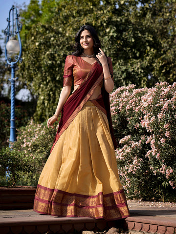 Cream Color Zari Weaving Work Kanchipuram Lehenga  Choli - women's fashion mart