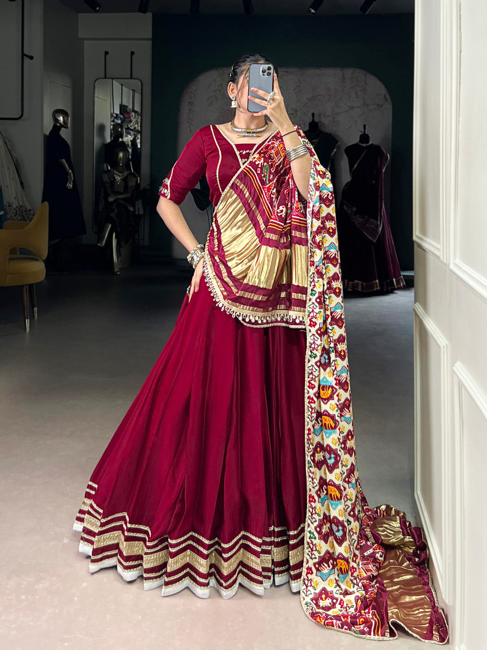 Maroon Color Lace Touch Up Silk Georgette Chaniya Choli