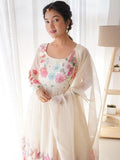 Cream silk Floral Printed anarkali suit with dupatta -Salwar Kameez XS / Cream women's fashion mart