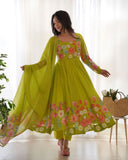 Cream silk Floral Printed anarkali suit with dupatta -Salwar Kameez XS / Liril women's fashion mart