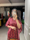Crimson Color Digital Print With Gotta Patti Lace Border Gaji Silk Kaftan -dress for women Default Title women's fashion mart