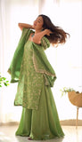 Pista green colour sequence embroidery work on jimmy choo suit -Designer Suit M (38" inches) / Green women's fashion mart