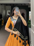 Yellow Color Bandhej And Ajarakh Print With Gota Lace Border Rayon Chaniya Choli - women's fashion mart