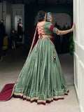 Dark See Green Color Sequins And Thread Embroidery Work Lace Border Silk Crepe Chaniya Choli