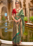 Dark Green Banarasi Silk Jacquard Weaving Classic Saree - women's fashion mart