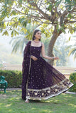 Dazzling Faux Georgette Sequins Embroidered Gown -Gowns White / M women's fashion mart
