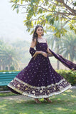 Dazzling Faux Georgette Sequins Embroidered Gown -Gowns Wine / M women's fashion mart