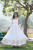 Dazzling Faux Georgette Sequins Embroidered Gown -Gowns White / M women's fashion mart