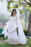 Dazzling Faux Georgette Sequins Embroidered Gown -Gowns White / M women's fashion mart