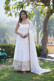 Dazzling Faux Georgette Sequins Embroidered Gown -Gowns White / M women's fashion mart