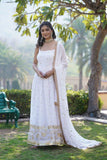 Dazzling Faux Georgette Sequins Embroidered Gown -Gowns White / M women's fashion mart