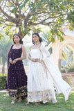 Dazzling Faux Georgette Sequins Embroidered Gown -Gowns White / M women's fashion mart