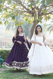 Dazzling Faux Georgette Sequins Embroidered Gown -Gowns White / M women's fashion mart