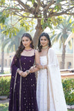 Dazzling Faux Georgette Sequins Embroidered Gown -Gowns White / M women's fashion mart