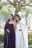 Dazzling Faux Georgette Sequins Embroidered Gown -Gowns White / M women's fashion mart
