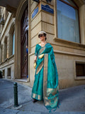 Dazzling Firozi Pure Handloom Two Tone Organza Weaving Saree - women's fashion mart