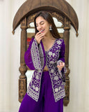 Purple colour thread embroidery work plazo suit -Designer Suit Purple women's fashion mart