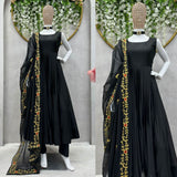 Black colour anarkali suit with embroidery work dupatta -Designer Suit M / Black women's fashion mart