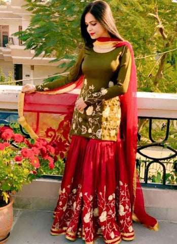 Delightful Green Georgete Sharara Suit -Salwar Kameez Semi Stitched women's fashion mart