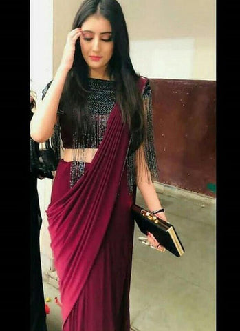 Delightful Party Wear Maroon Silk Readymade Saree - women's fashion mart