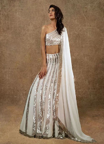 Look Georgette Base Party Wear White Lehenga Choli -Lehenga Choli XS women's fashion mart
