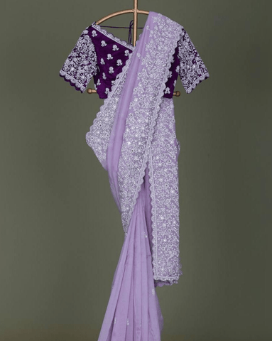 Designer sequence embroidery work on premium organza silk saree - women's fashion mart
