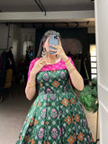 Green Color Jacquard Silk Patola Print With Zari Weaving Work Gown