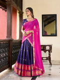 Navy Blue Color Weaving Work With Paithani Concept Cotton Silk Lehenga Choli -south indian look Unstitched / Semi-Stitched / Semi-Stitched women's fashion mart